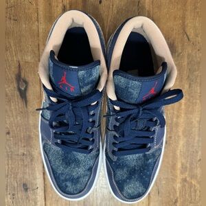 Men's Navy Denim Basketball Sneakers with Red Jump Logo
